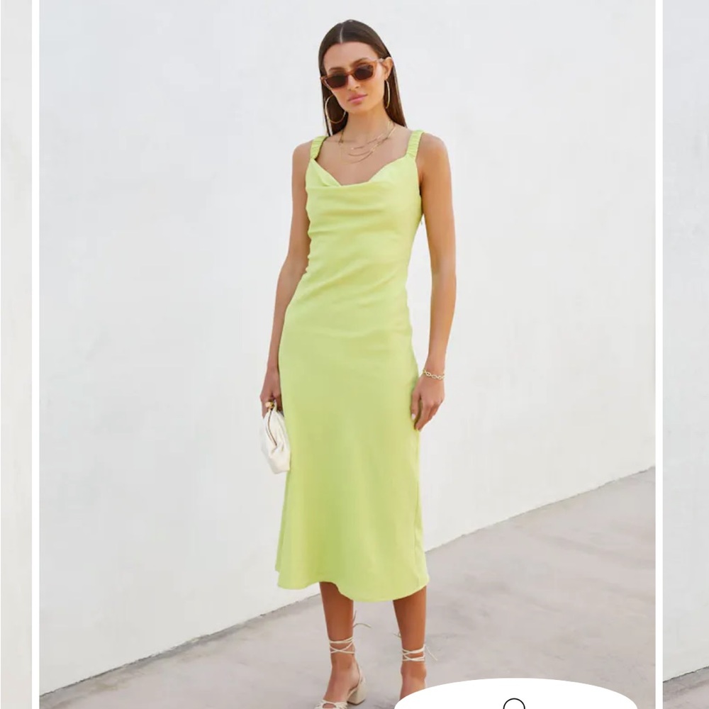 SUTTON COWL NECK SCRUNCH SHOULDER STRAP MIDI DRESS - LIME